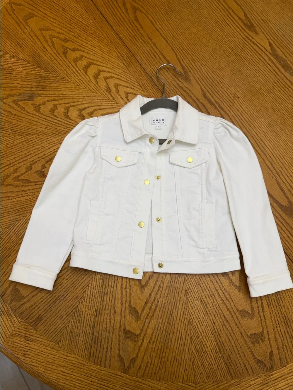 Janie and Jack Puff Sleeve White Denim Jacket with Gold Buttons